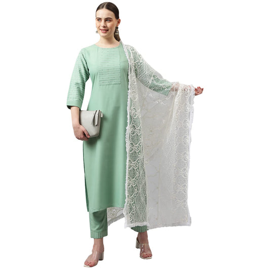 ANNI DESIGNER Women's Cotton Blend Straight Solid Kurta with Pant & Dupatta (Sundari)