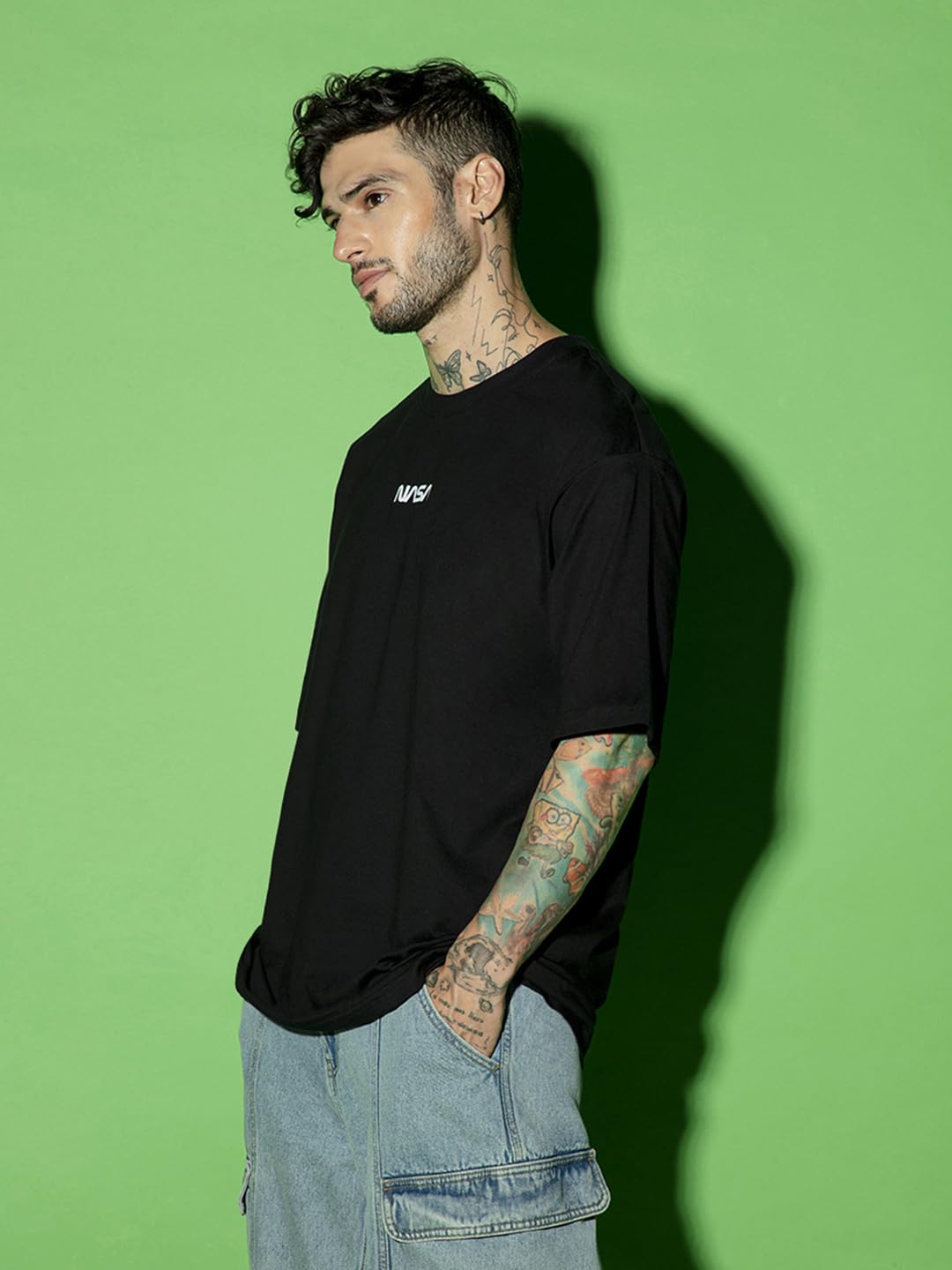 Bewakoof Mens Universal Astro Graphic Printed 100% Cotton T-Shirt - Oversized Fit, Round Neck, Half Sleeves
