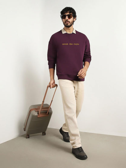 Nobero MenS Polycotton Crew Neck Sweatshirt (1M-Twrs-C0757-Co_Midnight Plum1