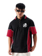 The Souled Store Official Avengers Suit Men and Boys Regular Fit Half Sleeves Graphic Printed Cotton Black Color Zipper Polo T-S