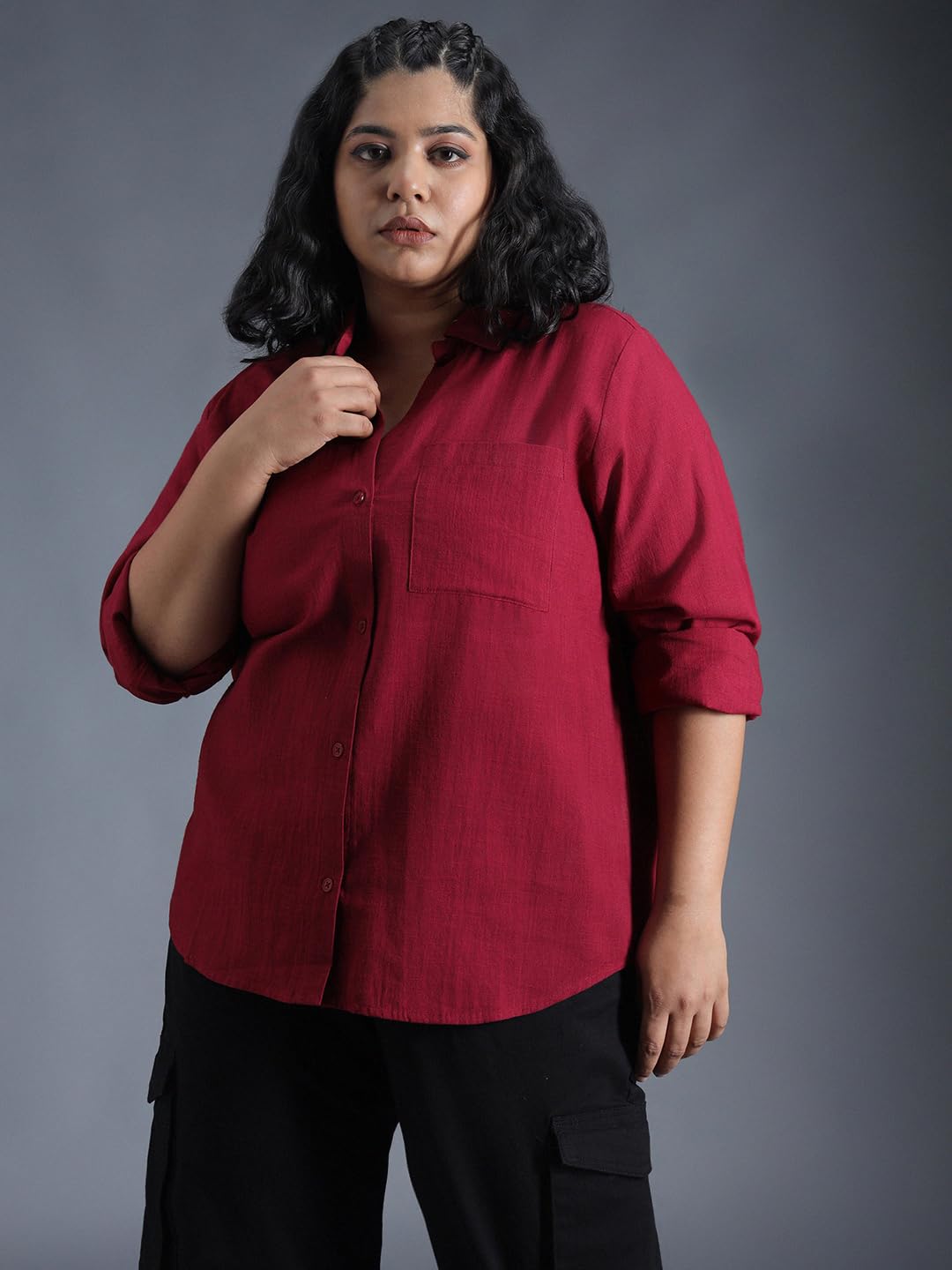 High Star WomenS Solid Classic Fit Shirt (Hswshw23509P_Rd_Red