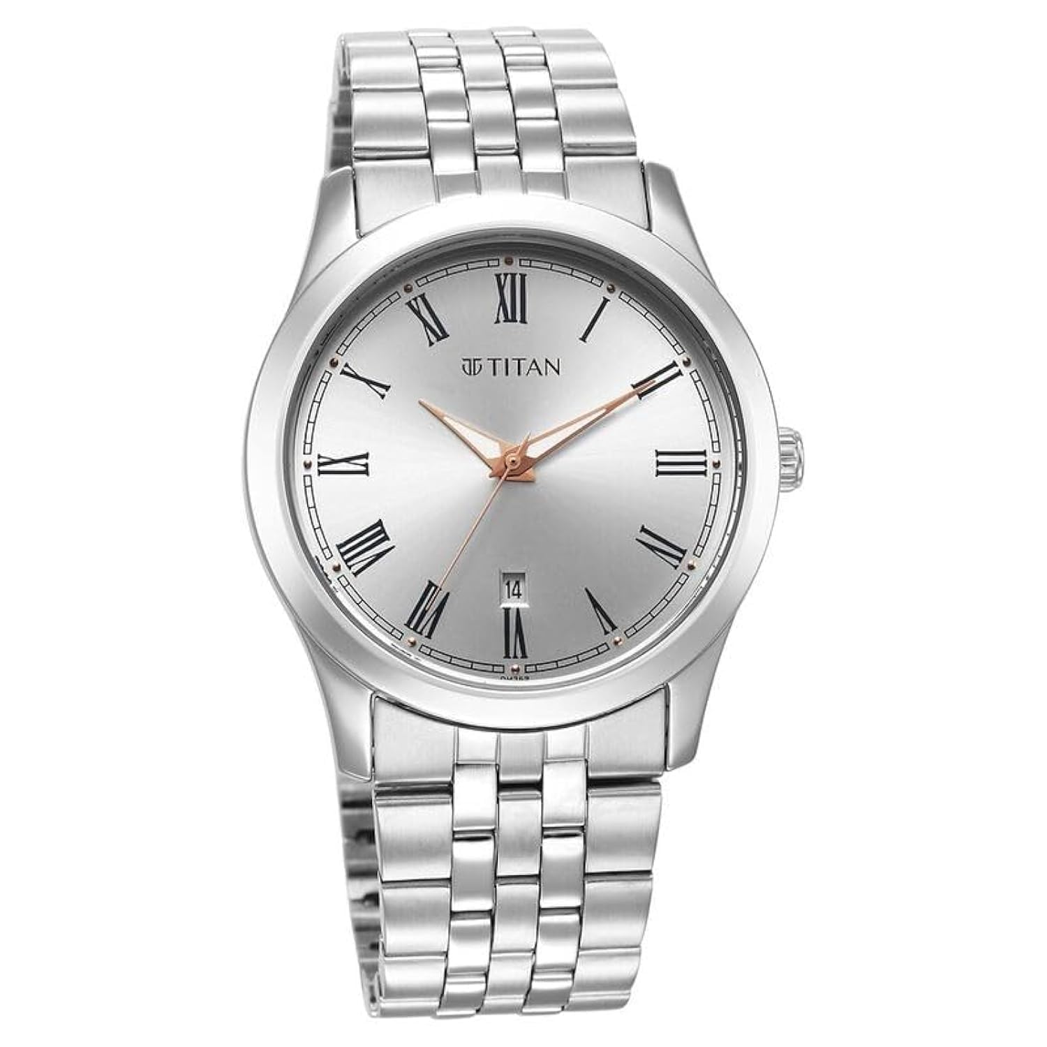Titan Mens Silver White Dial Leather Strap Watch, Silver, Bracelet