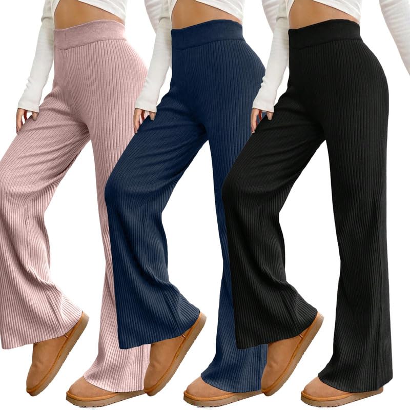 Tee Projekt Women s Textured Trousers for Women l Loose Fit High-Waisted Pant l Office, Formal, Home Trouser (Pack of 3)