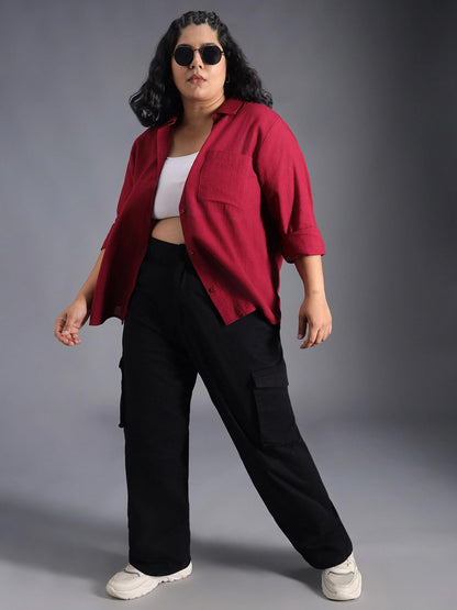 High Star WomenS Solid Classic Fit Shirt (Hswshw23509P_Rd_Red