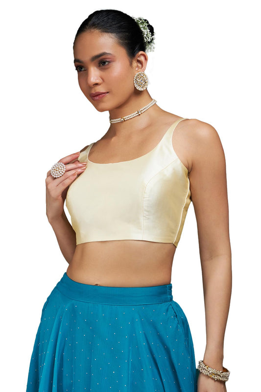 Soch Womens Cream Taffeta Solid Sleeveless Padded Blouse