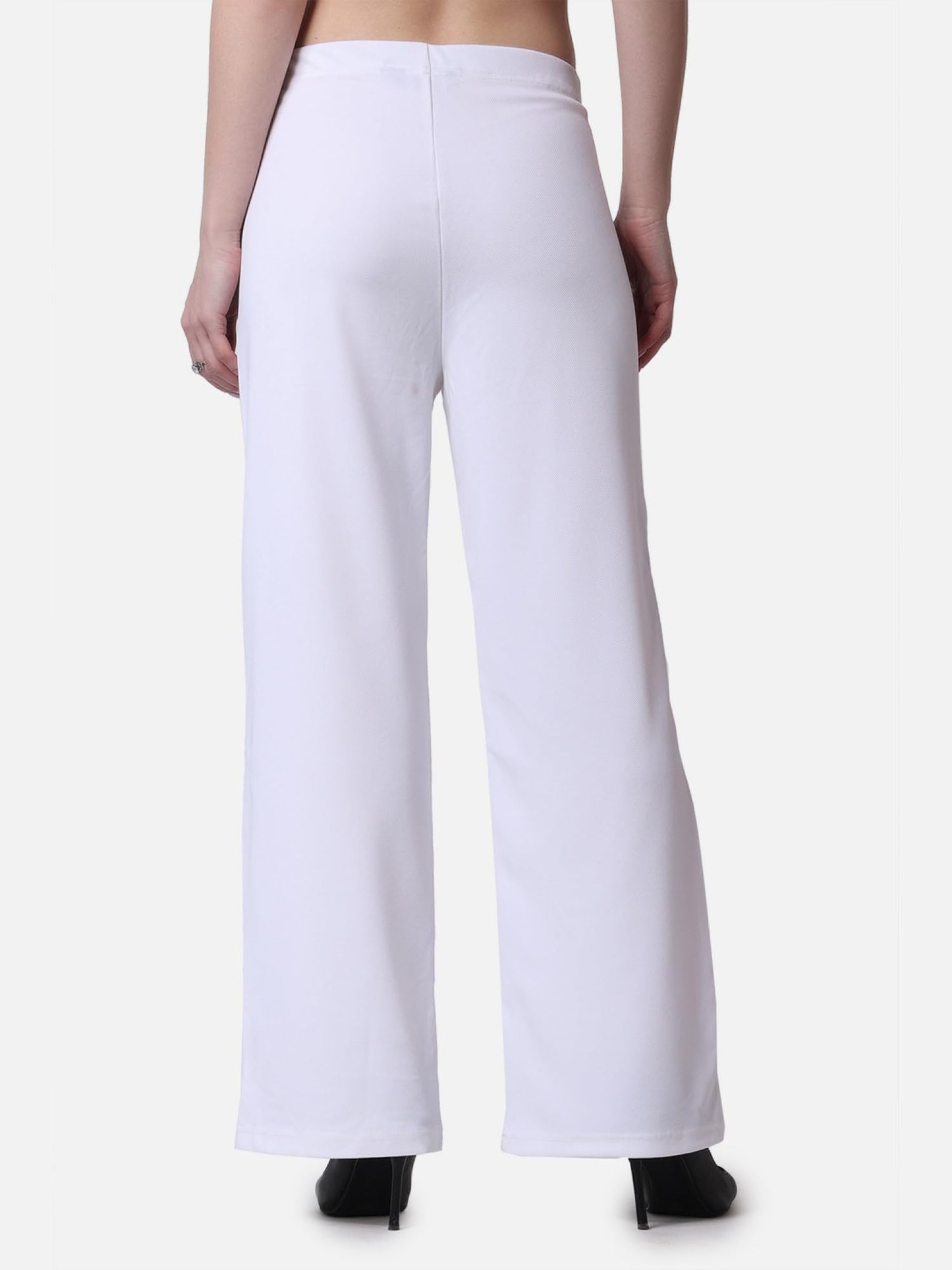 POPWINGS Formal Casual Solid High Waist Plain Trousers for Women - Pull On Work Pants for Summer - White