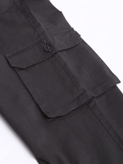 Dennis Lingo Solid Cotton Mens Casual Cargo Pant, Tapered Fit, Mid Rise, Ankle Length, Multi-Pocket Drawstring Stretchable Carg