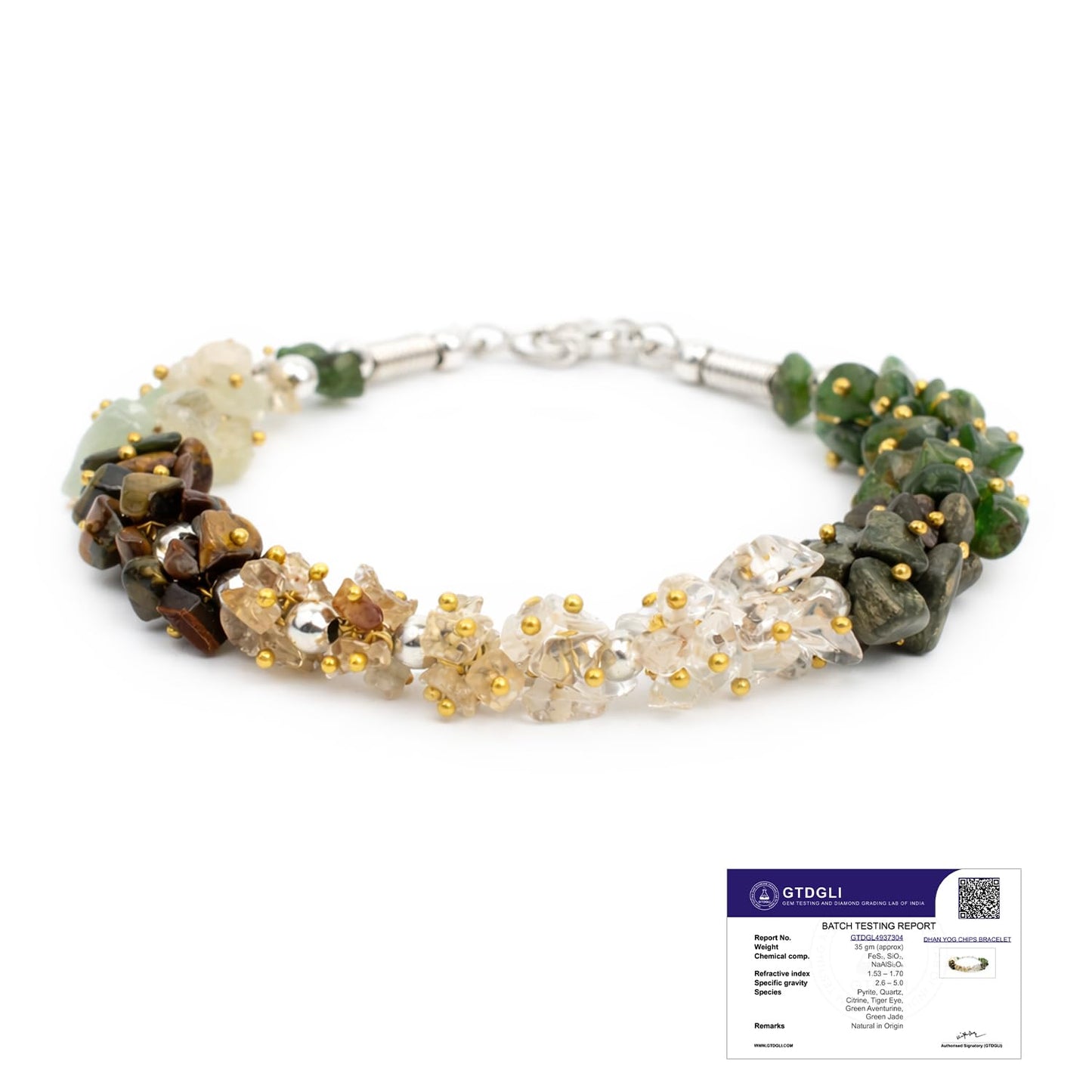 Astrotalk Dhan Yog Chips Bracelet | Pyrite, Jade, Tiger Eye, Citrine, Clear Quartz, Green Aventurine Bracelet for Wealth, Prosperity & Growth | Jewellery for Woman | Valentine Gift for Girlfriend