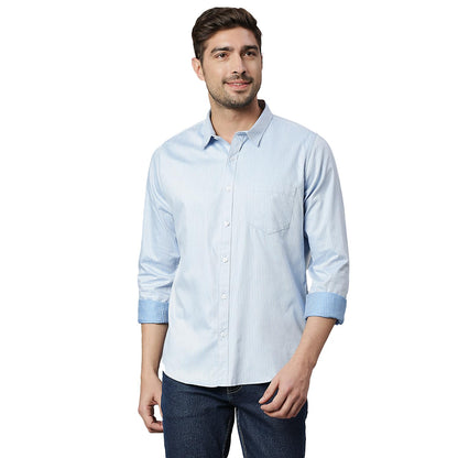 Thomas Scott Mens Striped Slim Fit 100% Cotton Casual Shirt with Spread Collar and Long Sleeve