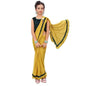 Dhyey Fashion GirlS Lycra Blend Ruffle Saree And Velvet Unstitched Blouse Piece | Readymade Saree For Girls | Girl Ruffle Yello