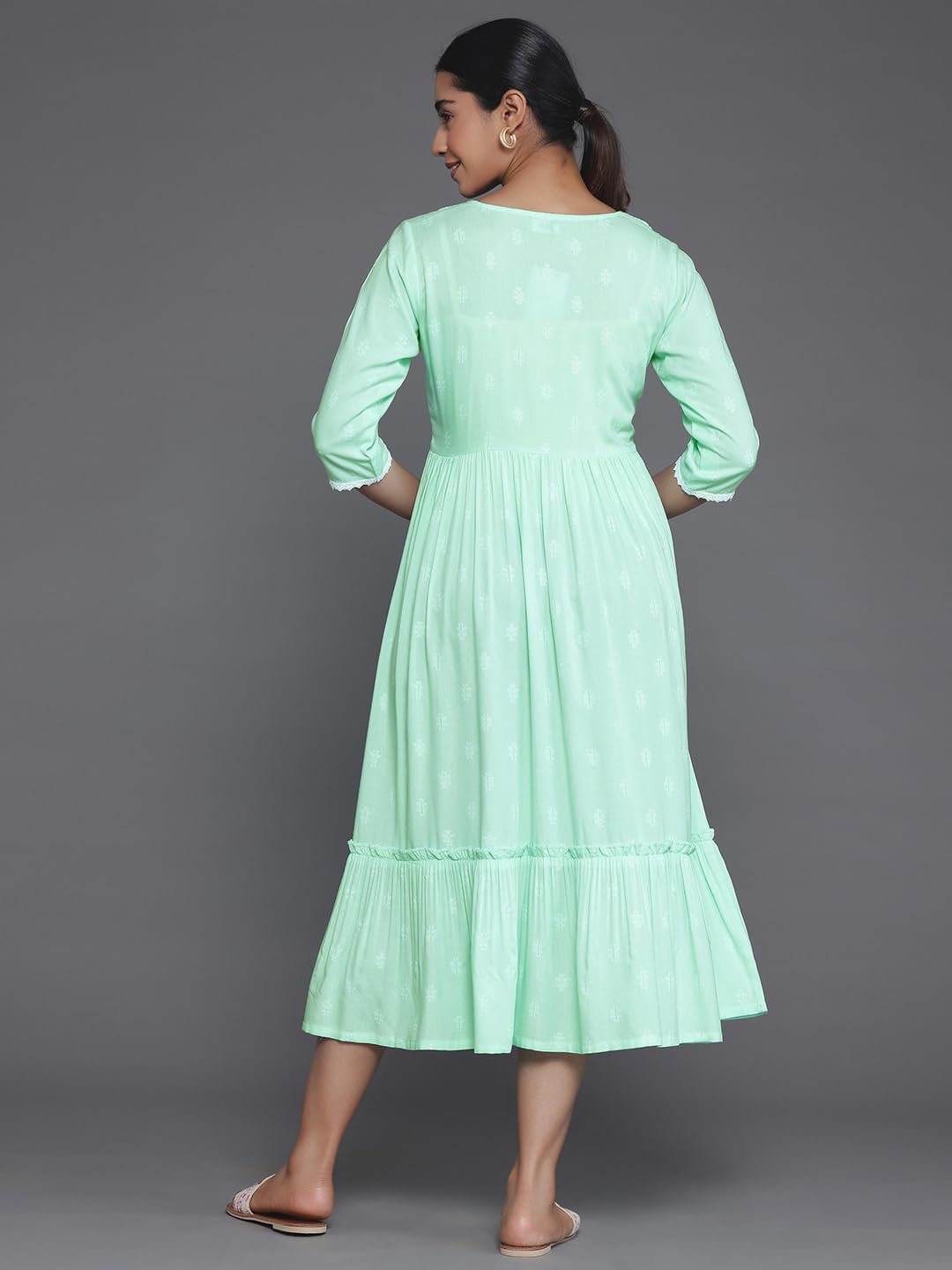 Libas WomenS Viscose Rayon A-Line Dress (29041_Light Blue