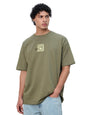 The Souled Store Oversized T-Shirt: Stamp Men and Boys Short Sleeves Round Neck Olive Graphic Printed Cotton Oversized T-Shirts