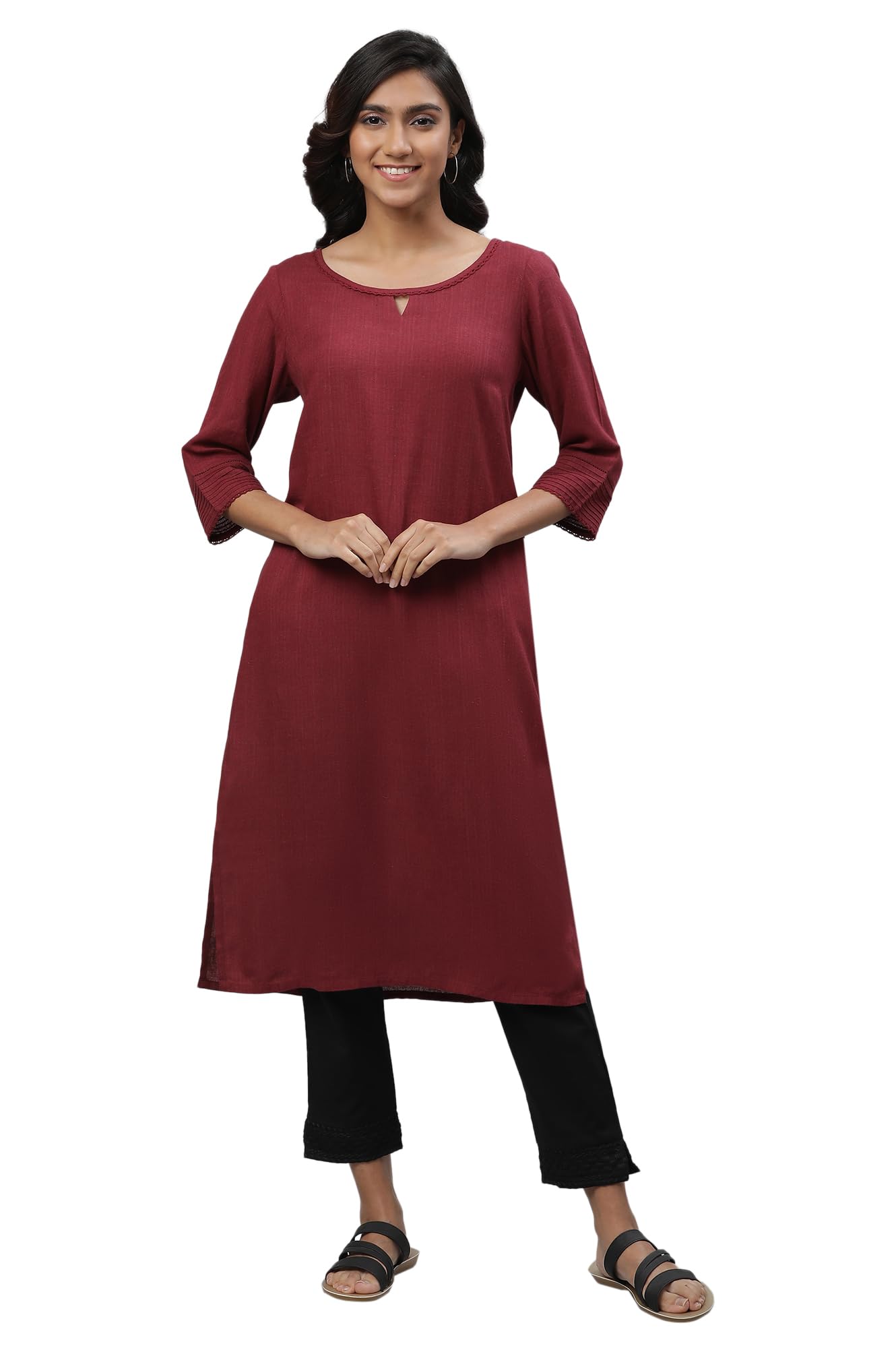 Aurelia Women'S Maroon Yarn Dyed Rayon Flax Kurta_23Aua12231-703672_Xxl