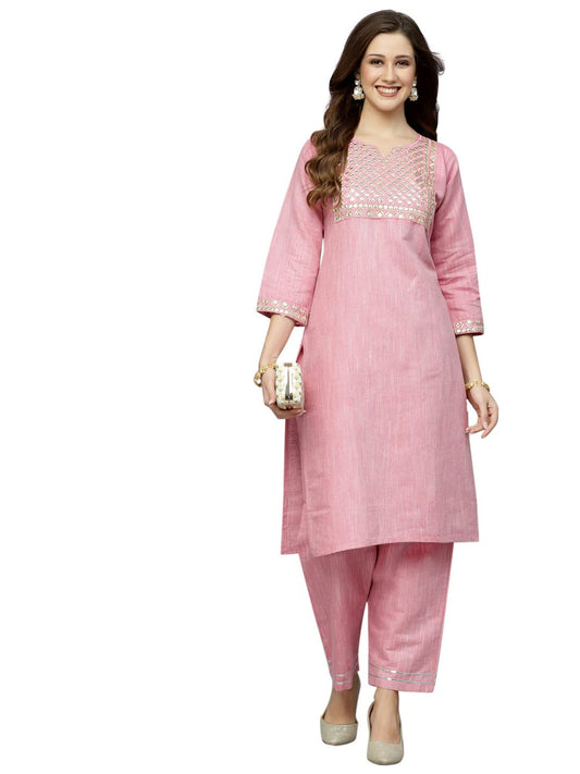LookMark Women's Cotton Blend Kurta and Pant Set with Dupatta(KS2063-M) Parrot Green