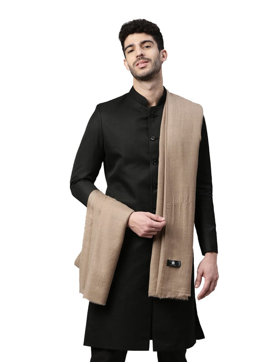 Pashmoda Men Sarmia Pure Wool Toosha Shawl (Beige Size 132X271 Cms)