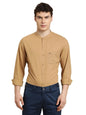 Turtle Men Slim Fit Solid Cotton Linen Brown Casual Shirt