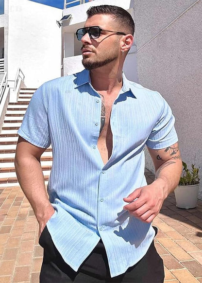 CB-COLEBROOK Mens Casual Button Down Soft Linen Shirts Short Sleeve Textured Summer Beach Shirts for Men (in, Alpha, L, Regular