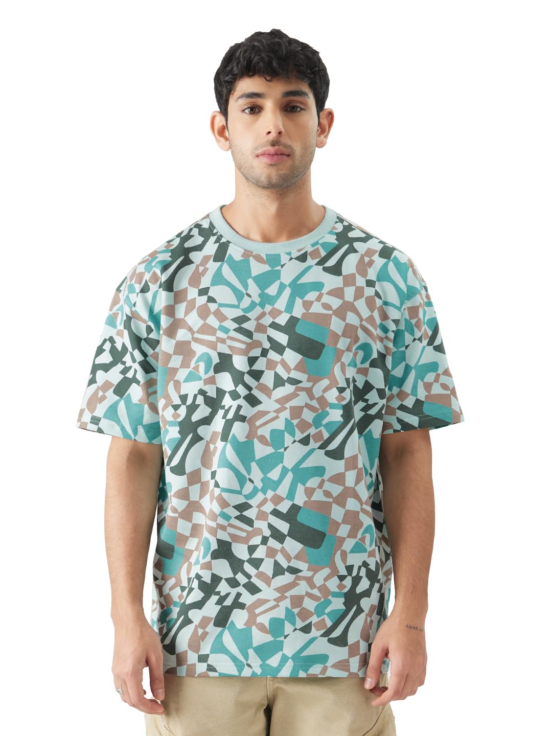 The Souled Store Blue Ripples Men and Boys Round Neck Short Sleeve All Over Print Cotton Oversized Fit T-Shirts
