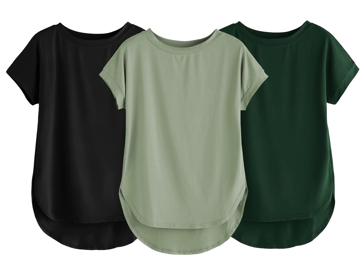 Fabricorn Combo Of Three Plain Bottle Green, Black And Sage Green Round Neck Up And Down Cotton Tshirt For Women (Bottle Green,