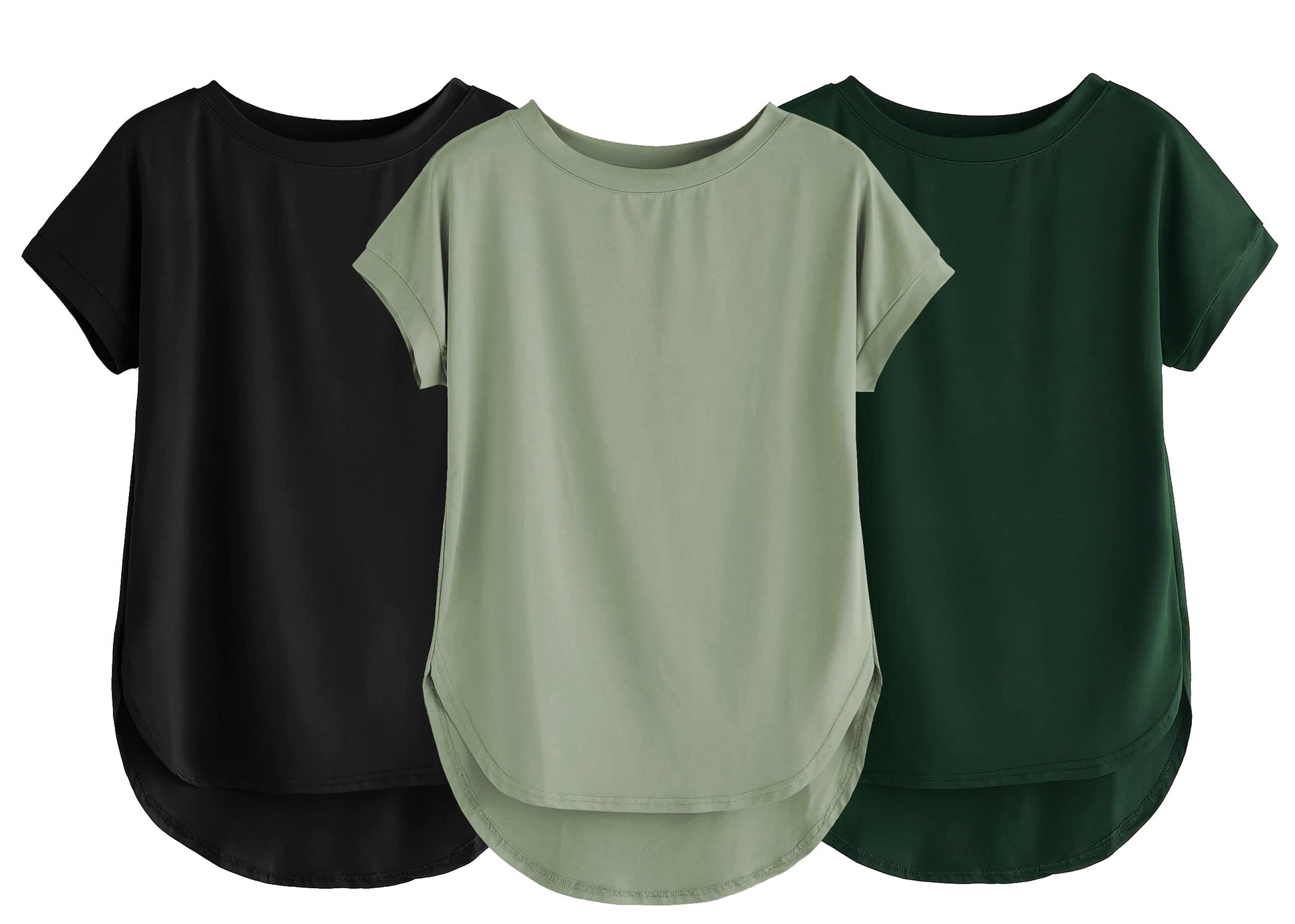 Fabricorn Combo Of Three Plain Bottle Green, Black And Sage Green Round Neck Up And Down Cotton Tshirt For Women (Bottle Green,