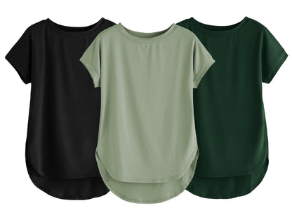Fabricorn Combo Of Three Plain Bottle Green, Black And Sage Green Round Neck Up And Down Cotton Tshirt For Women (Bottle Green,