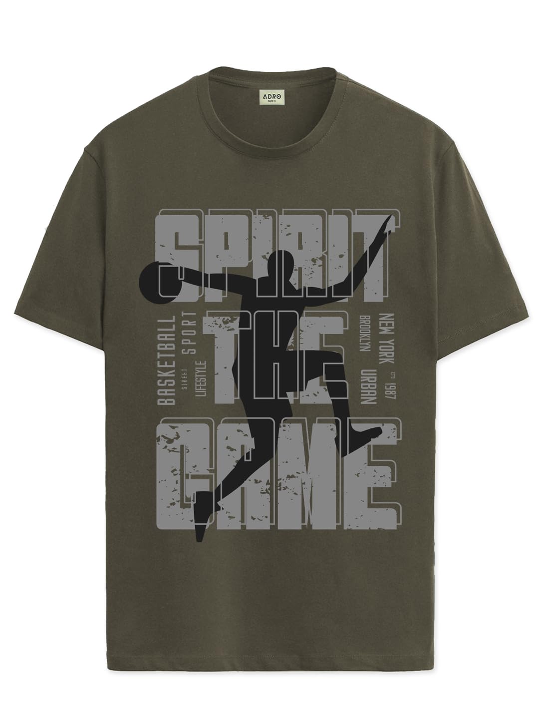 ADRO Sports Design Printed T-Shirt for Men - 100% Cotton, Regular Fit, Soft Breathable Fabric. (RN23-M-SPR-OL_Olive)