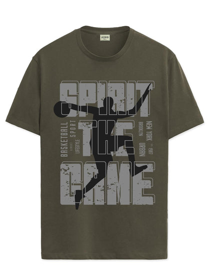 ADRO Sports Design Printed T-Shirt for Men - 100% Cotton, Regular Fit, Soft Breathable Fabric. (RN23-M-SPR-OL_Olive)