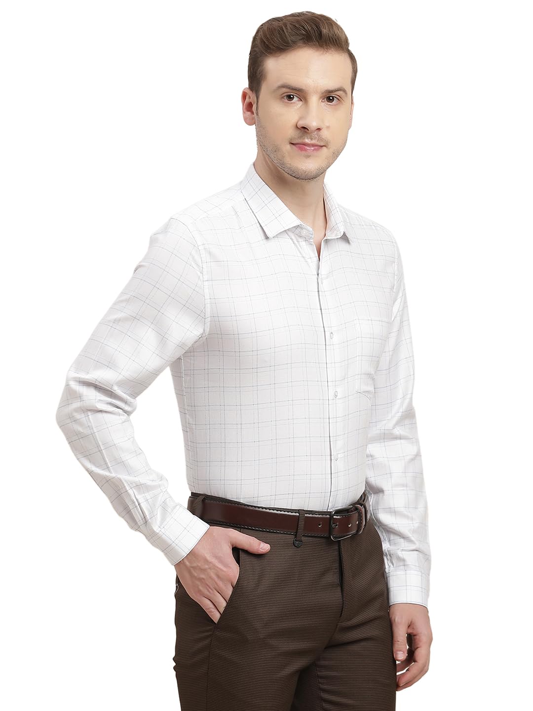 Turtle Men White Regular Fit Checkered Giza Cotton Formal Shirt