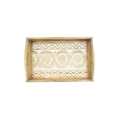 Hand Carved Wooden Breakfast Tray with Handle | Kitchen Dining Serve-Ware Accessories | 15 x 10 | 2047