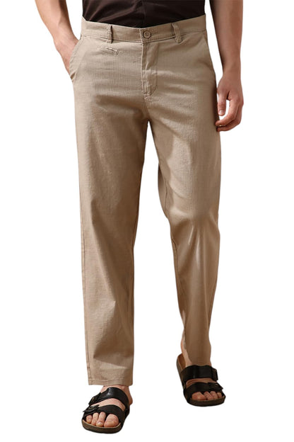 Dennis Lingo Men Oat Milk Solid Straight fit Trousers
