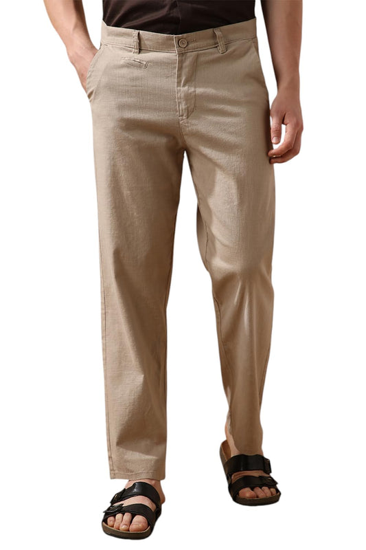 Dennis Lingo Men Oat Milk Solid Straight fit Trousers