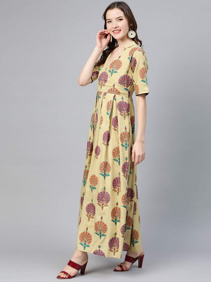 Idalia Camel Multicolour Boota Dress