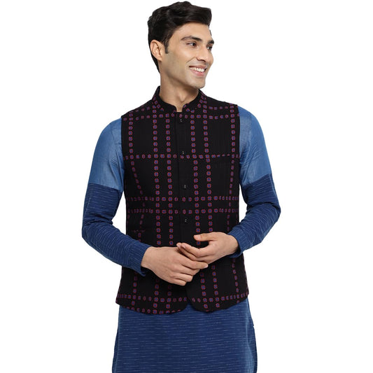 Fabindia MenS Cotton Printed Slim Fit Kurta Set (1027043Black_Black
