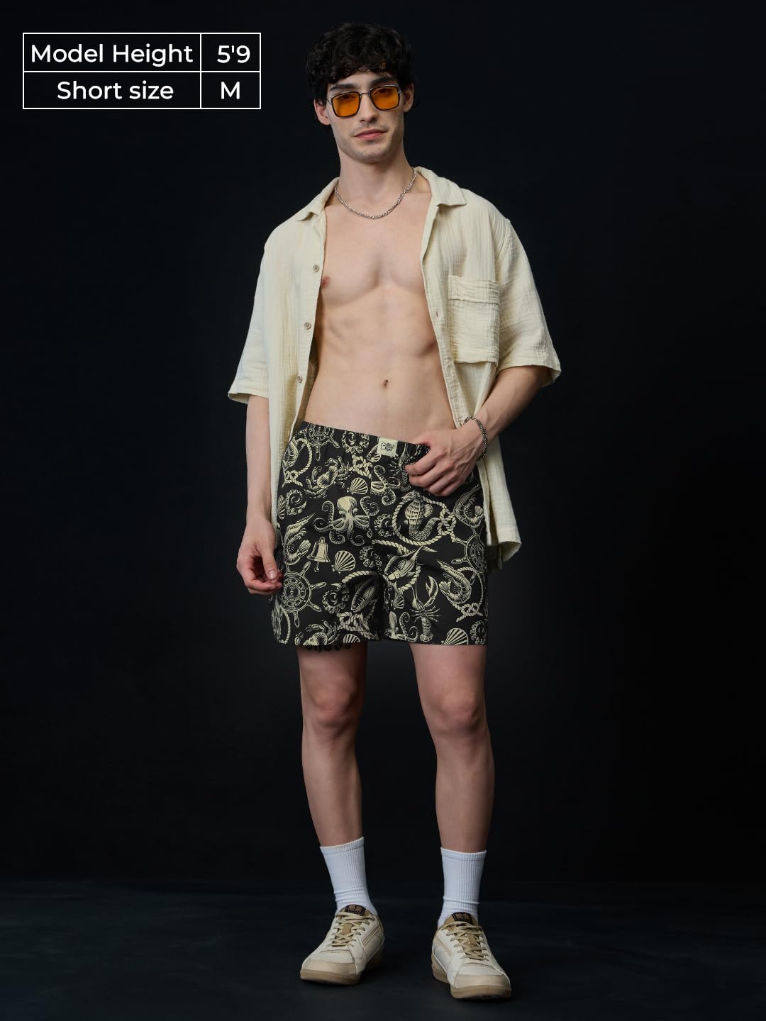 The Souled Store Dark Sea Men and Boys Pull On Black All Over Printed Regular Fit Cotton Boxer Shorts