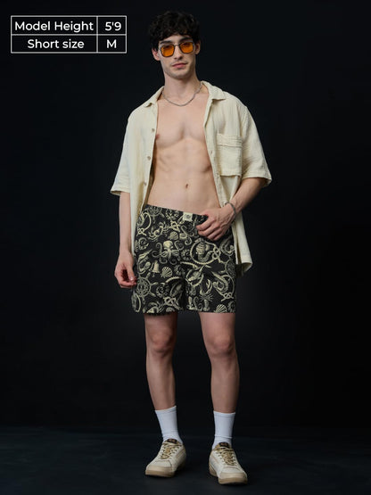 The Souled Store Dark Sea Men and Boys Pull On Black All Over Printed Regular Fit Cotton Boxer Shorts