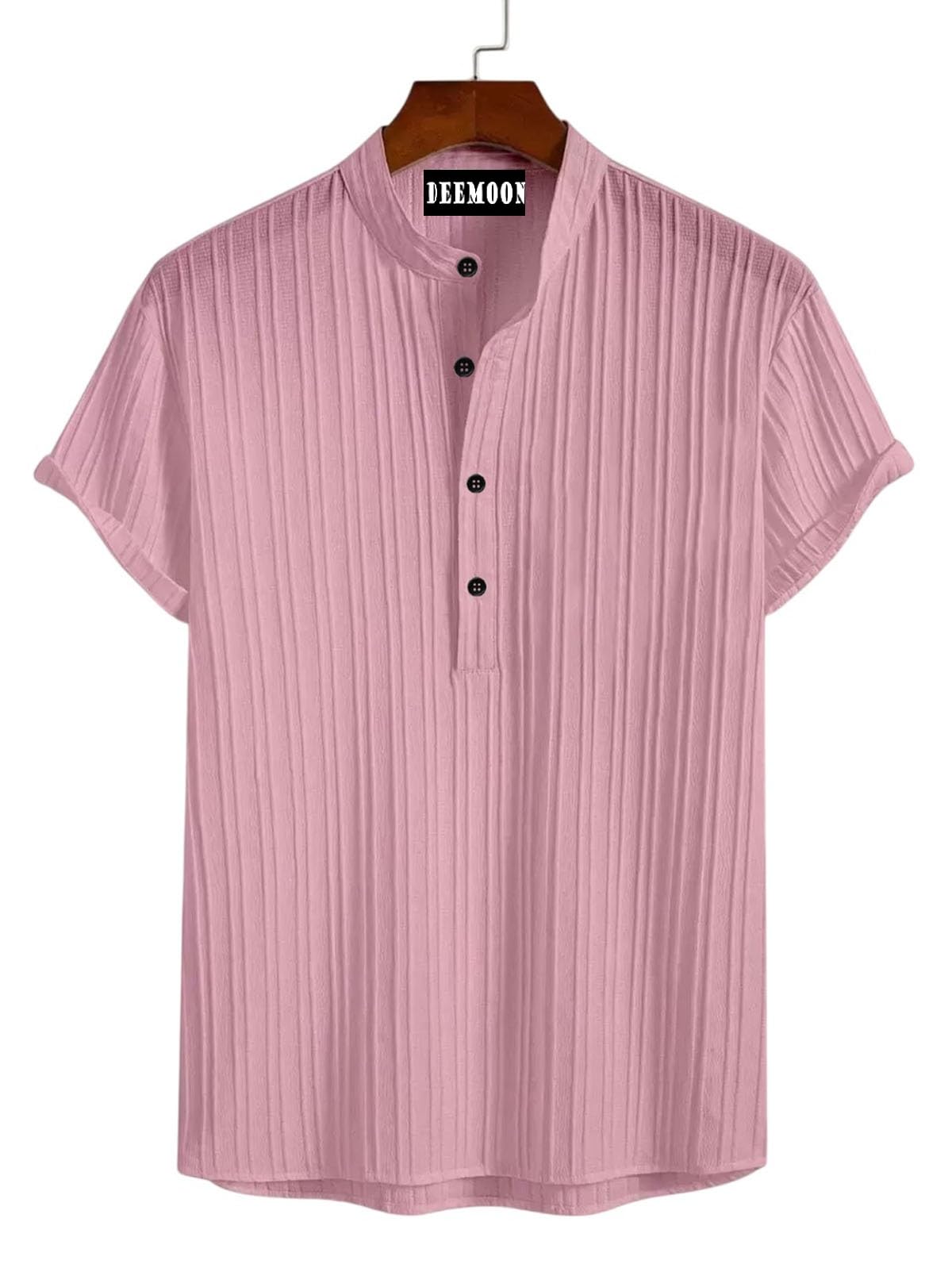Deemoon MenS Polyster Kurta With Mandarin Collar, Half Placket Buttons, Front Pocket | Half Sleeves | Soft & Breathable Fabric