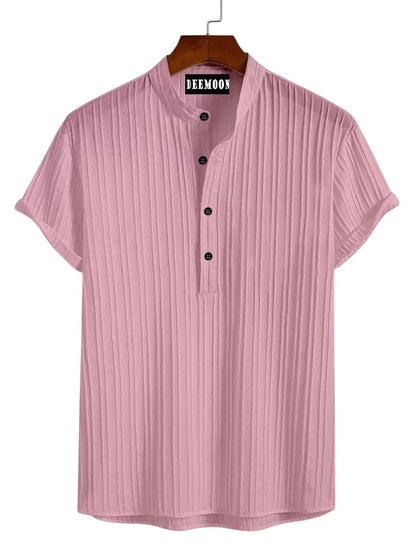 Deemoon MenS Polyster Kurta With Mandarin Collar, Half Placket Buttons, Front Pocket | Half Sleeves | Soft & Breathable Fabric