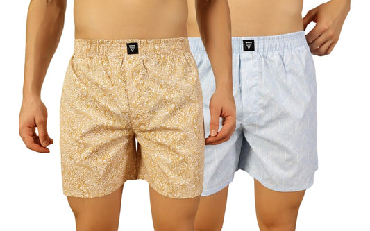 Thomas Scott Mens 100% Cotton Printed Boxer Shorts | Regular Fit | Soft & Breathable Innerwear | Pack of 2 | TSBPO2012_Multicol