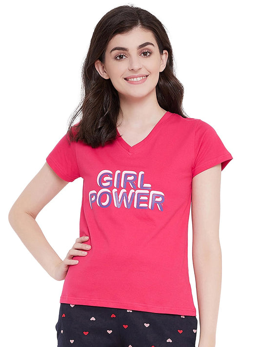 Clovia Womens Cotton Quirky Text T-Shirt (LT0135P14_Pink_XXL)