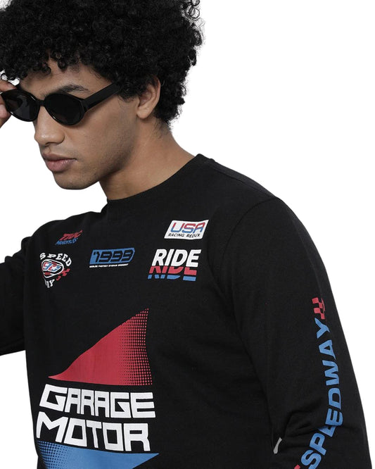 The Indian Garage Co Black Regular Fit Placement Print Long Sleeve Pull On Sweatshirt