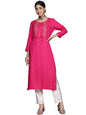 ishin Women's Viscose Straight Embellished Straight Kurta