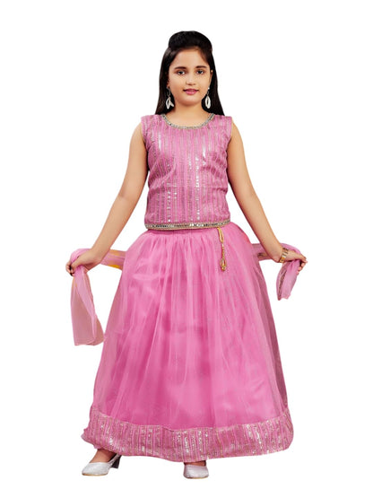 Aarika Girls Ethnic Wear Pink Colour Sequin Embroidery Net Lehenga Choli Set (4-10 Years)