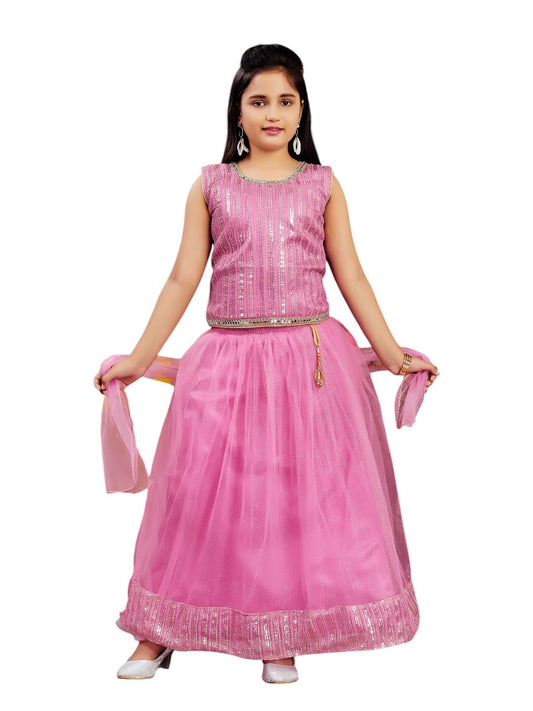 Aarika Girls Ethnic Wear Pink Colour Sequin Embroidery Net Lehenga Choli Set (4-10 Years)