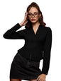 The Souled Store Corset Shirt: Onyx Women and Girls Long Sleeves Collared Neck Button Front Fitted Shirts