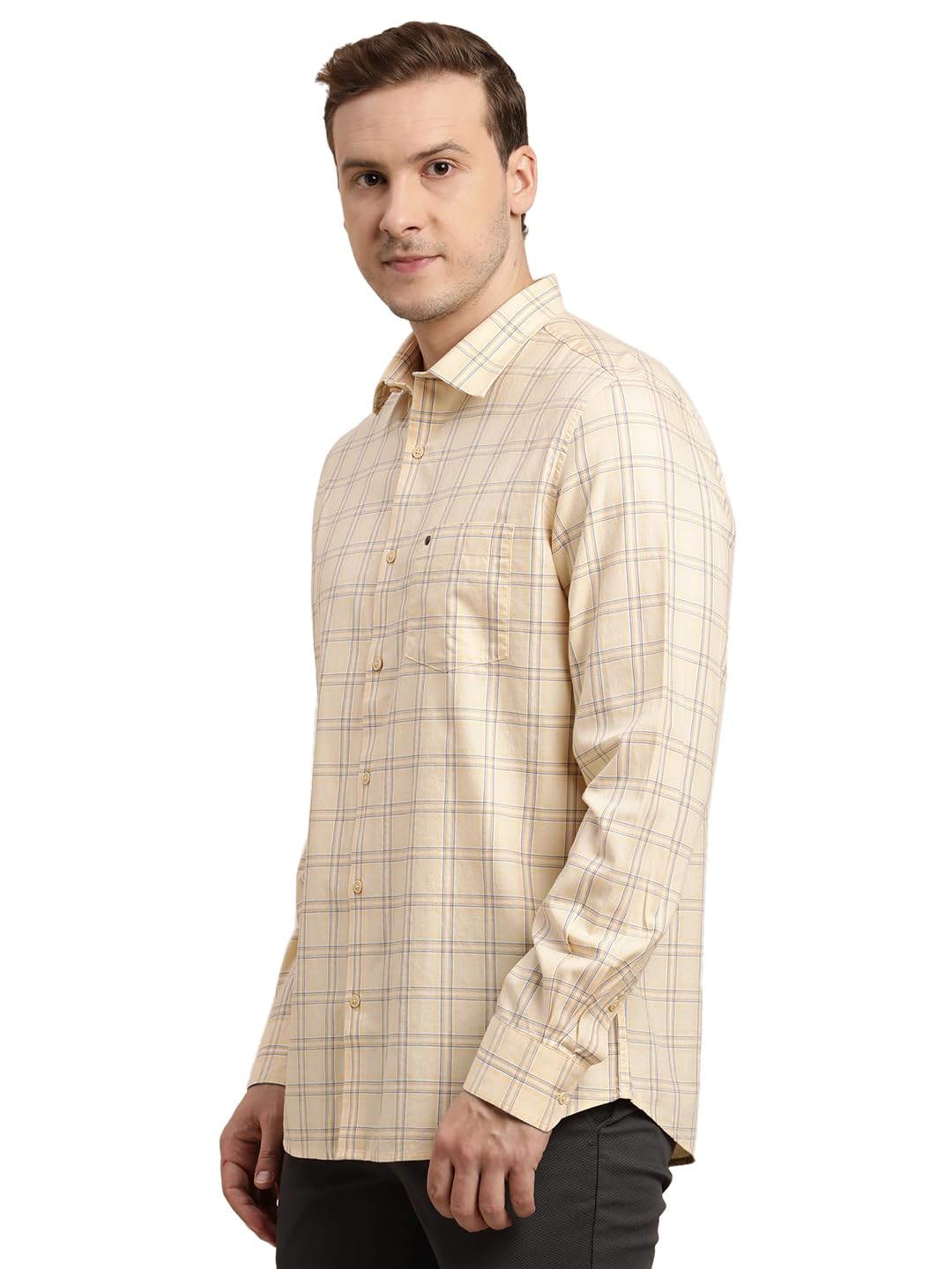 Turtle Men 100% Cotton Slim Fit Beige Casual Shirt