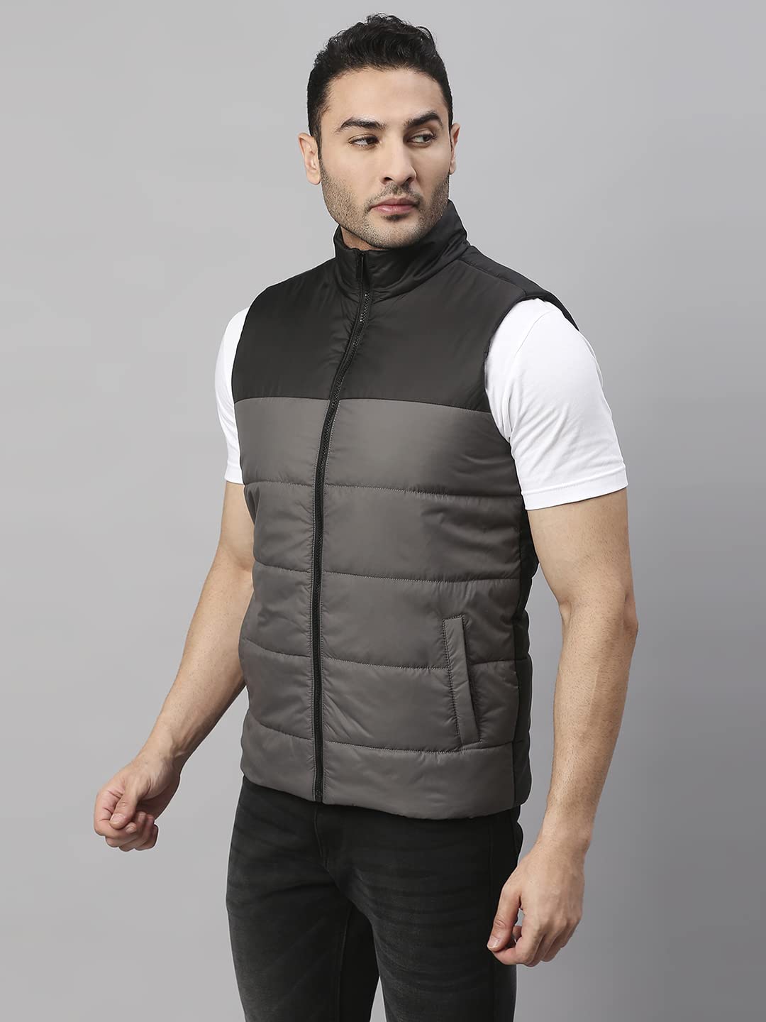 Dennis Lingo Polyester Regular Fit Long Sleeves MenS Color Block Puffer Jacket With 2 Pockets - Lightweight Casual Winterwear F