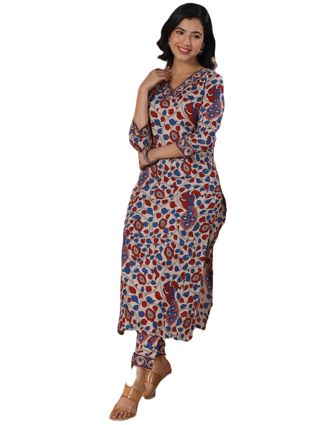 ANNI DESIGNER Ladies Cotton Blend Kurta & Trousers, cream, XXL
