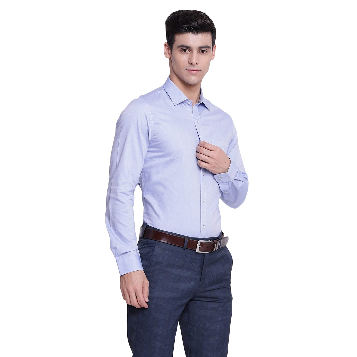 Turtle Men 100% Cotton Light Blue Solid Slim Fit Full Sleeve Formal Shirt