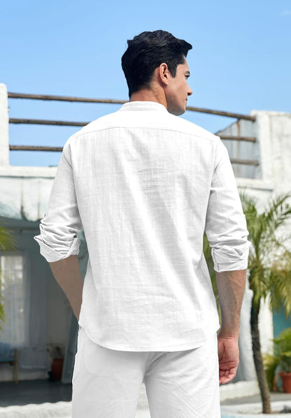 ROYALSCOUT Men Cotton Blend Full Sleeve Short Kurta White