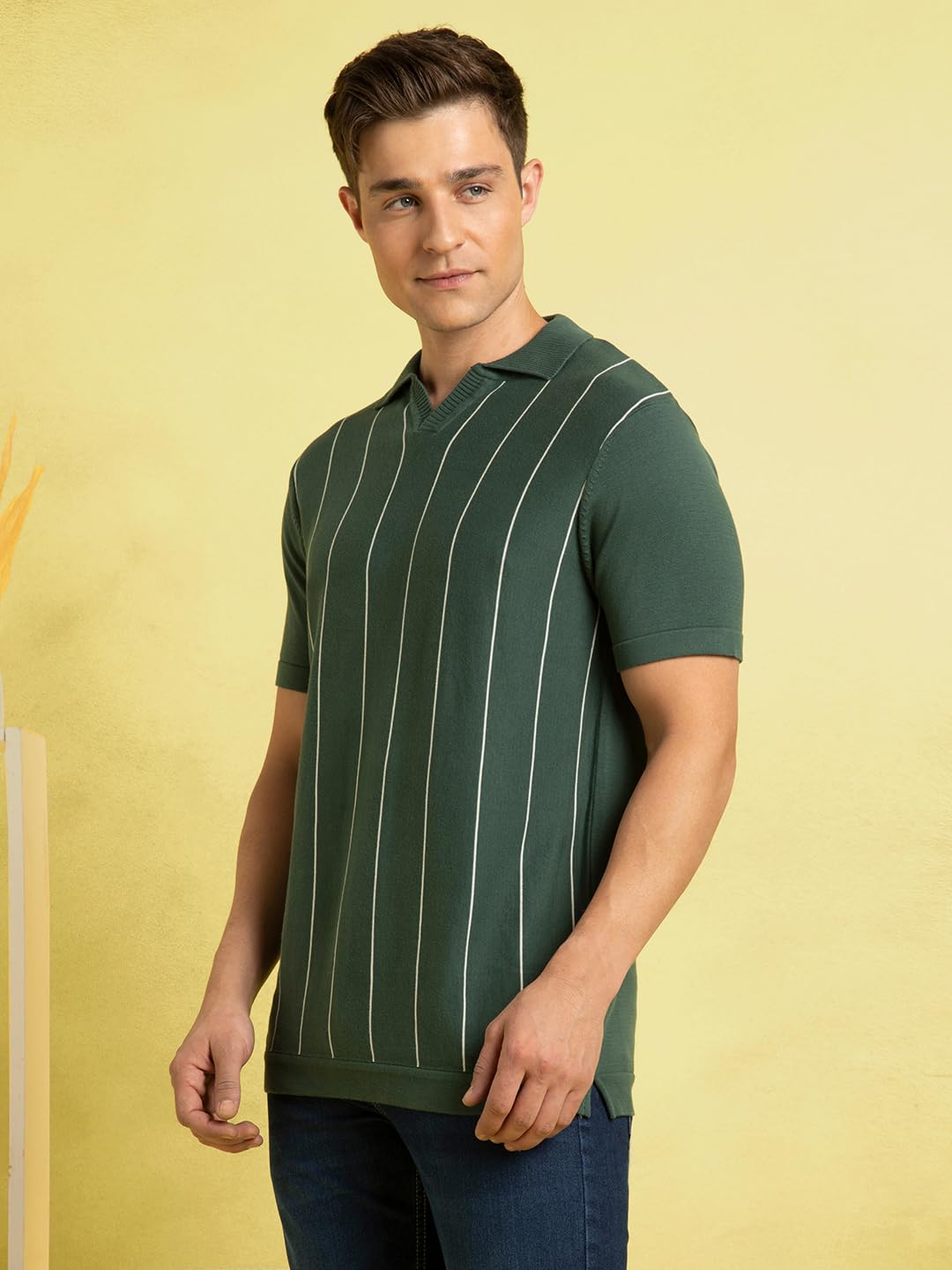 Dennis Lingo Men Cotton Regular Fit Striped T-Shirts Green